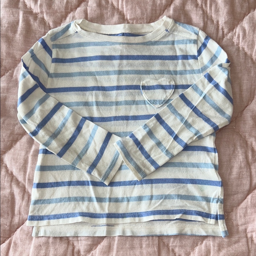 Crewcuts Striped Blue & White Toddler XXS (2-3T) Long Sleeve Shirt Heart Pocket